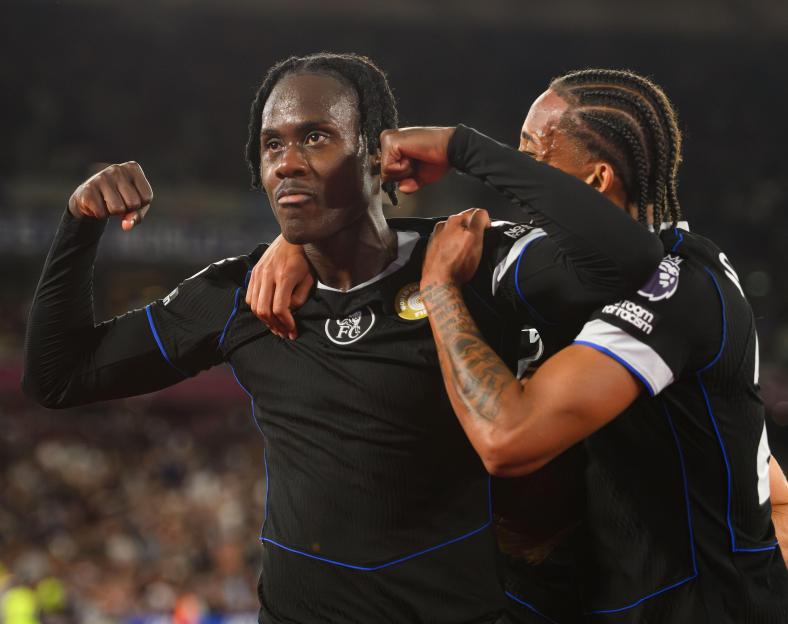 Trevoh Chalobah celebrates scoring a goal.