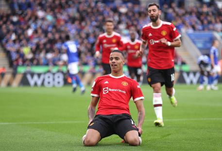 Mason Greenwood of Manchester United celebrating after scoring a goal.