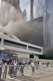Smoke billowing from a building fire.