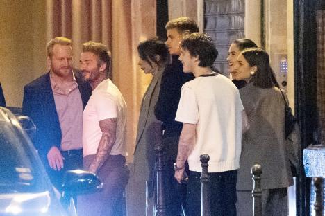The Beckham family leaving a restaurant.