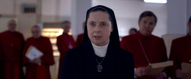 Isabella Rossellini as a nun in a film scene.