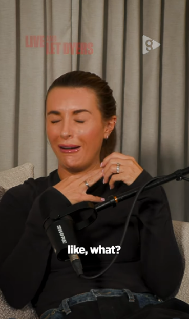 Danni Dyer reacting emotionally to a question during a podcast interview.