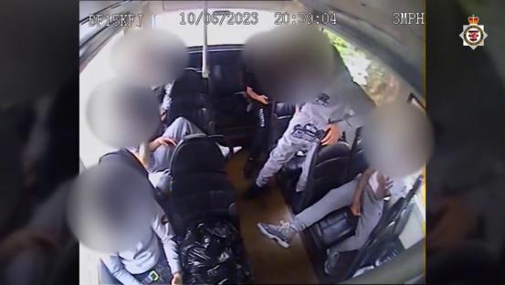 CCTV footage of teenagers on a bus moments before a murder.