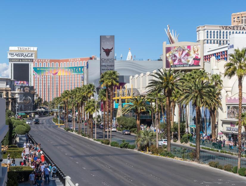 Las Vegas Boulevard, showing casinos and hotels.