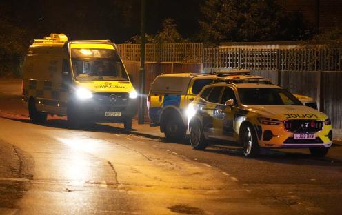 Emergency vehicles at night at a fatal car accident scene.