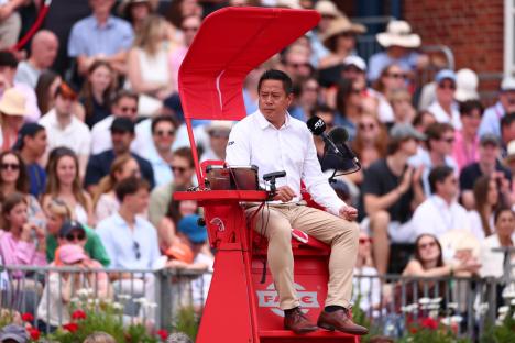 LONDON, ENGLAND - JUNE 22: Tennis umpire James Keothavong for the match between Carlos Alcaraz (ESP) and Jiri Lehecka (CZE) at The Queen's Club on June 22, 2025 in London, England. (Photo by Shaun Brooks - CameraSport via Getty Images)