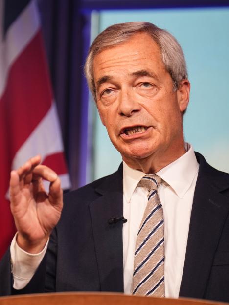 Reform UK leader Nigel Farage speaking during a photocall.