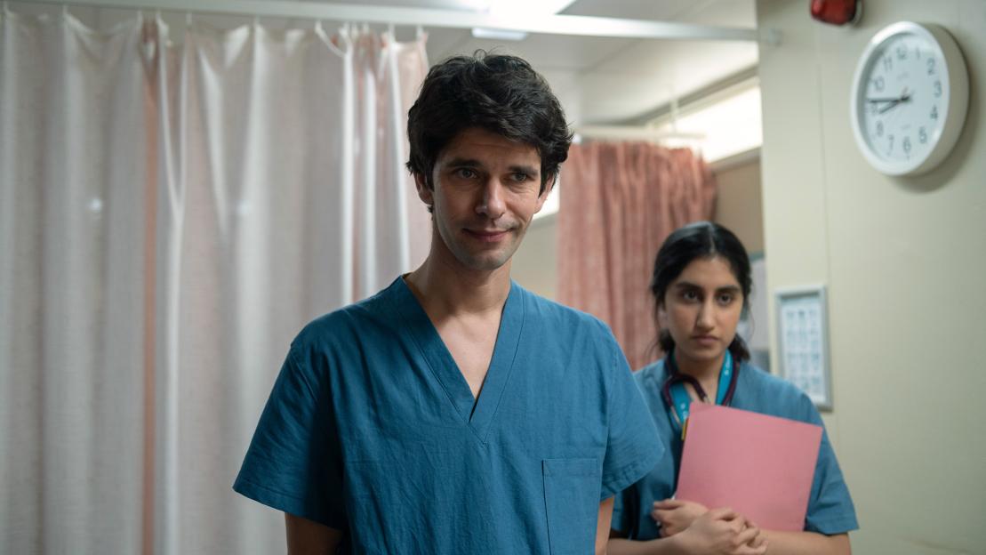Ben Whishaw and Ambika Mod as Adam and Shruti in *This Is Going To Hurt*.