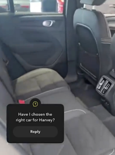 Snapchat poll asking if the right car was chosen for Harvey.
