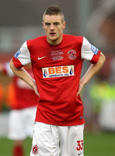 Jamie Vardy of Fleetwood Town in a soccer jersey.