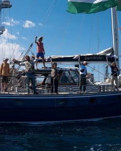 Greta Thunberg and crew aboard the aid ship Madleen.