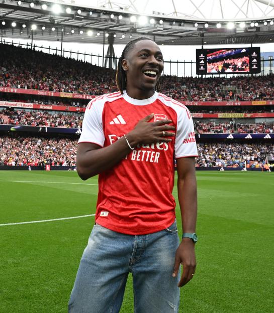 Eberechi Eze, new Arsenal signing, introduced to fans at Emirates Stadium.