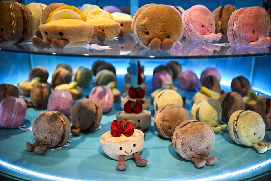 Jellycat pastry-shaped plush toys on display.