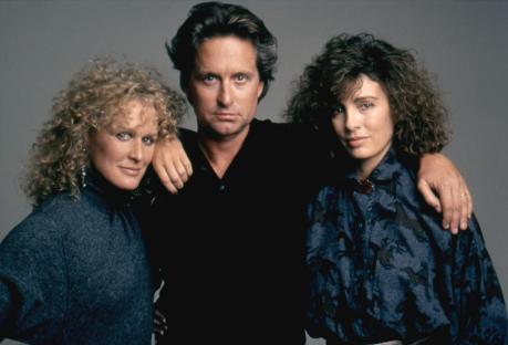 Glenn Close, Michael Douglas, and Anne Archer in a publicity photo for *Fatal Attraction*.