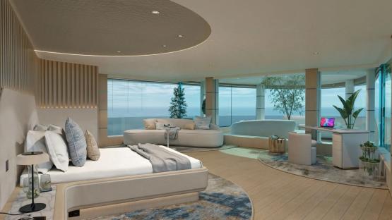 Illustration of a master suite on a superyacht.
