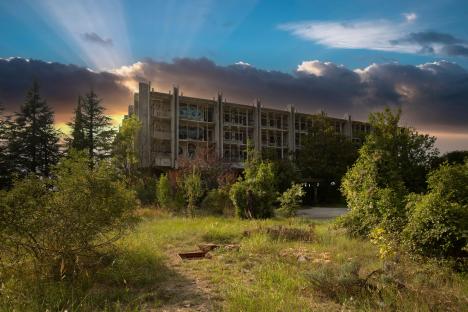 Graffiti-covered abandoned hotel in Croatia.
