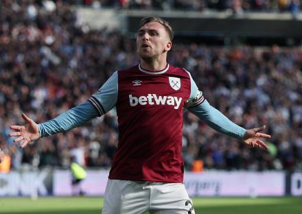 Jarrod Bowen of West Ham United celebrating a goal.