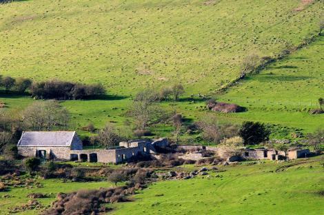 Ruins of Tyneham village in Dorset, UK.