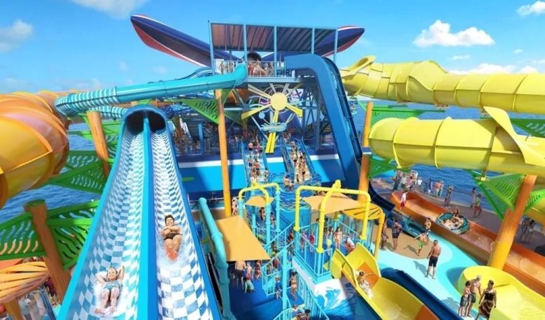Illustration of Carnival Festivale cruise ship's water park.