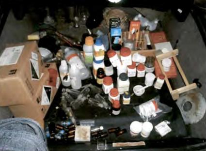 Chemicals found in a car trunk.