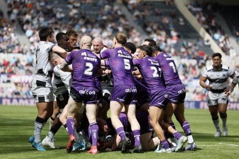 Rugby players in a scrum.