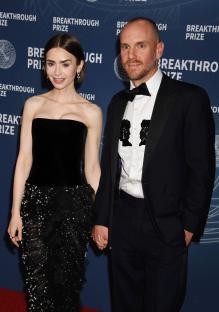 Lily Collins and Charlie McDowell at the Breakthrough Prize Ceremony.
