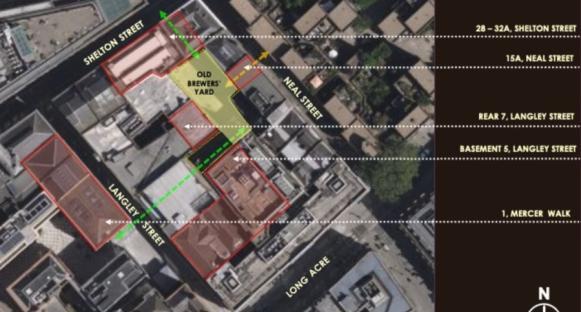 Aerial view of Guinness Microbrewery project site, highlighting building locations.