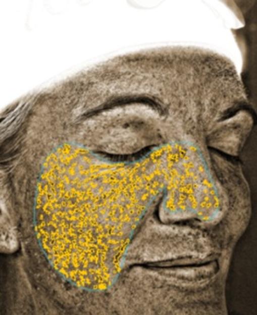 Skin analysis showing spots, wrinkles, texture, pores, UV spots, brown spots, red areas, and porphyrins; actual age 46, TruSkin Age 53.
