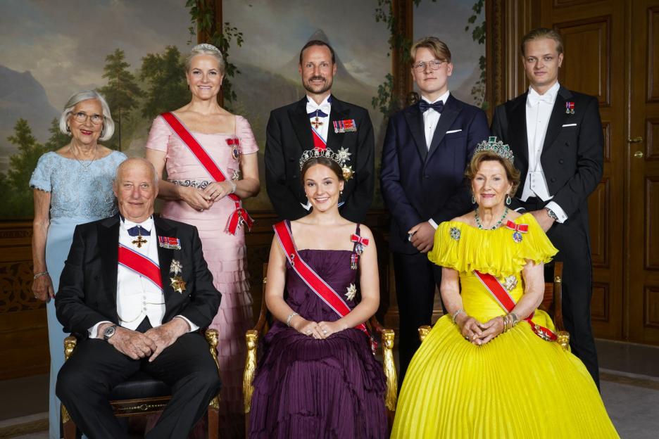 The 28-year-old (top right) with the Norwegian Royal family