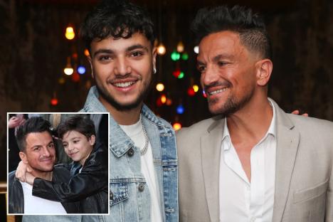 Peter Andre’s son Junior is his double as they celebrate at his new movie premiere with star-studded guest list