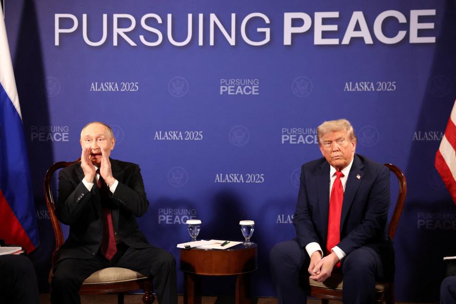 Presidents Trump and Putin at a summit in Alaska.