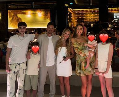 Peter Andre with his family at Hunter & Barrel restaurant.