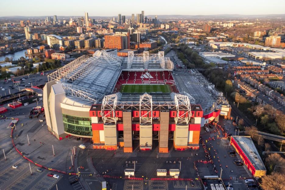 Aerial view of Old Trafford stadium in Manchester.