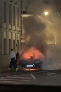 Aurus Senat limousine engulfed in flames.