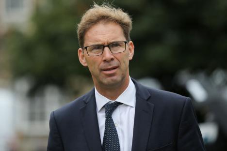 Tobias Ellwood, Conservative Party MP, near the Houses of Parliament.