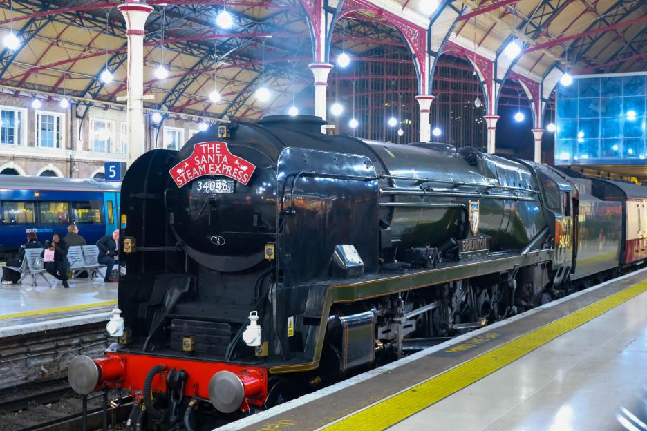 The Santa Steam Express train at London's Victoria Station.