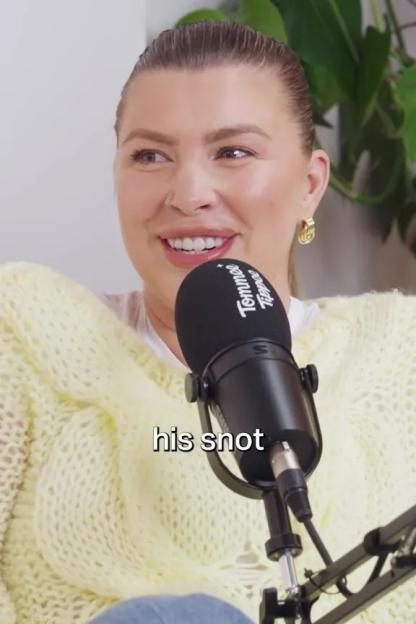 Olivia Bowen talking into a Tommee Tippee microphone, saying "his snot."