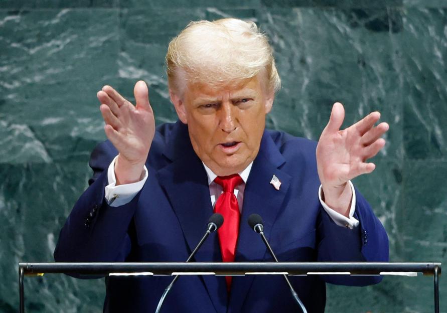 United States President Donald Trump speaks at the UN General Assembly 80th session General Debate.