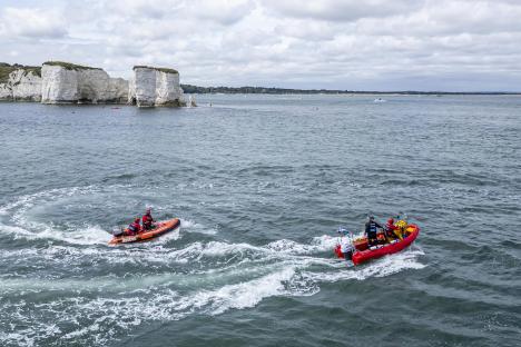 Search and rescue boats near Old Harry Rocks.