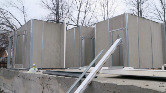 Prefabricated building under construction.