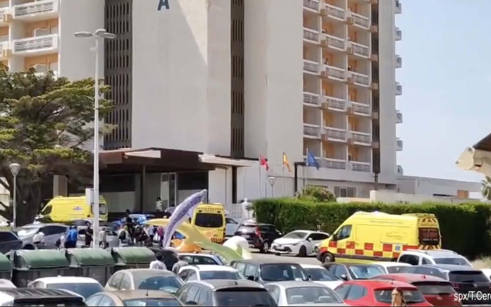 Ambulances outside a hotel.