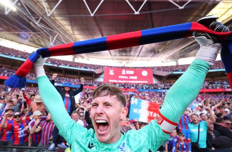 Dean Henderson of Crystal Palace celebrates a victory.