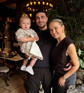 Family portrait in a restaurant.