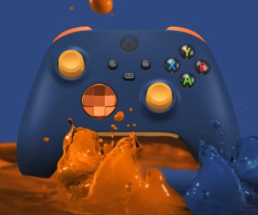 Xbox controller in blue and orange paint.