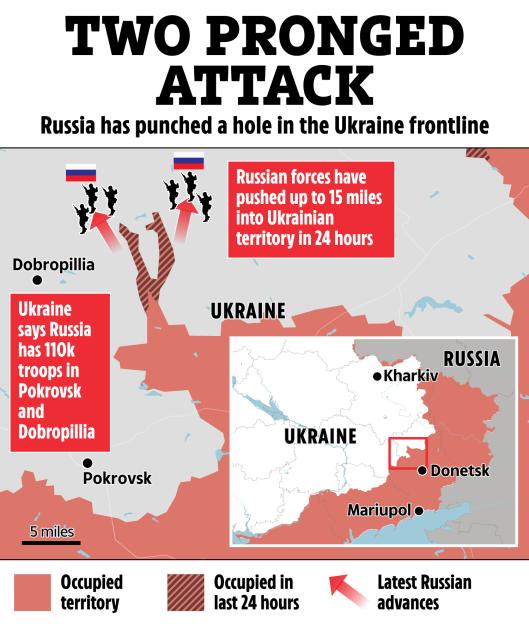 Illustration of Russian military advances in Ukraine.