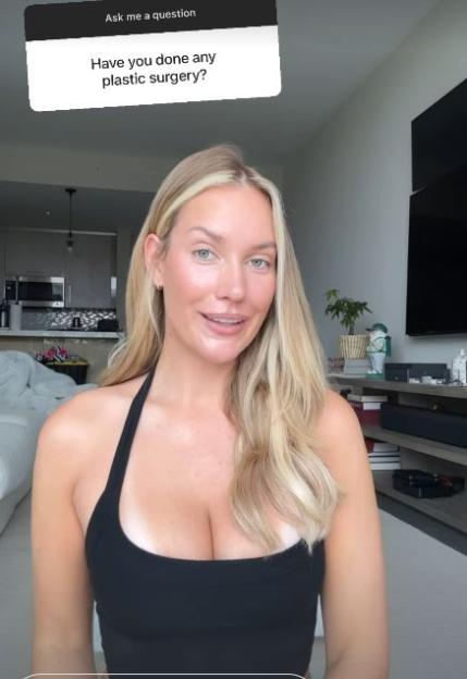 Paige Spiranac answering the question, "Have you done any plastic surgery?"