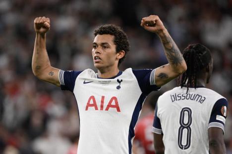 Brennan Johnson of Tottenham Hotspur at the UEFA Europa League Final.