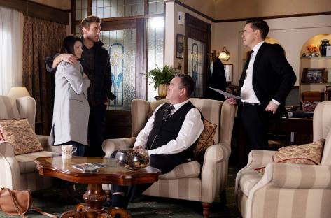 Scene from Coronation Street showing Todd, Theo, and Danielle.