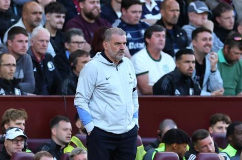 Ange Postecoglou, Tottenham Hotspur manager, at a soccer match.