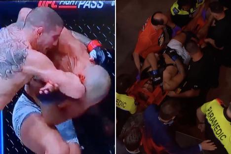 UFC 315 star stretchered out of arena and rushed to hospital after suffering DENTED SKULL in brutal defeat